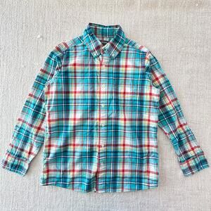 Lands' End Boy's Blue Plaid Button Down Shirt VGUC 10/12